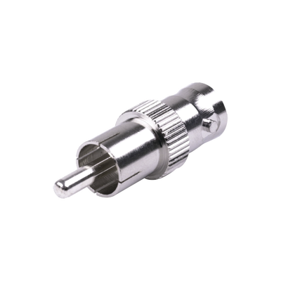 Adaptador de BNC Hembra a RCA Macho en 50 Ohm para Fono, uso en Aplicaciones de Audio-Video, Níquel Plata Delrin RF INDUSTRIES RFB-1140 - SILYMX