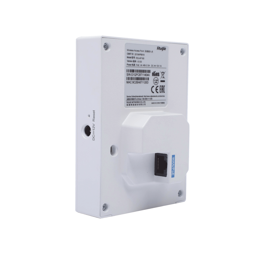 Punto de acceso RUIJIE Wi-Fi 6 para interior en pared hasta 1.7 Gbps doble banda 802.11AX MU-MIMO 2x2 RG-AP180 - SILYMX