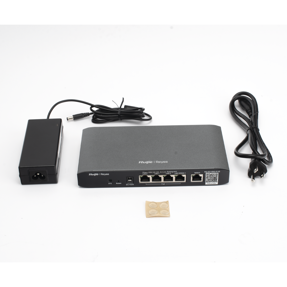 Router Balanceador SD-WAN POE+ hasta 54w 3 puertos LAN gigabit 1 Puerto WAN 1 puerto LAN/WAN gigabithasta 100 clientes con desempeño de 600 Mbps asimétricos RG-EG105G-P-V3 - SILYMX