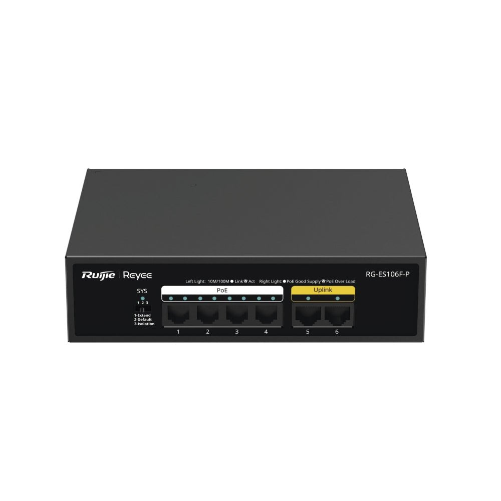 Switch de 6 Puertos 10/100 Mbps PoE+ hasta 54 Watts No Administrable RUIJIE RG-ES106F-P - SILYMX
