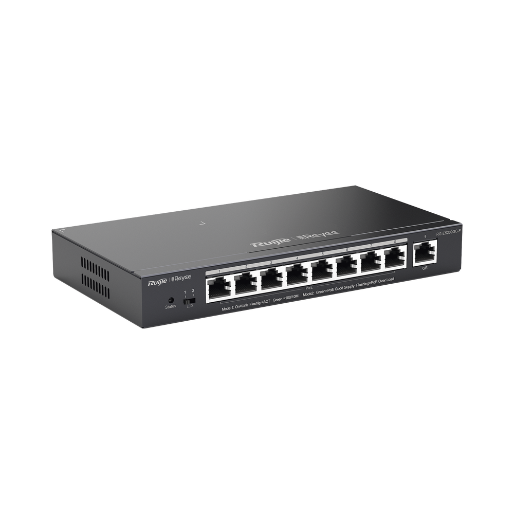 Switch Administrable 8 Puertos PoE+ 802.3af/at Gigabit gestión gratuita desde la nube 120w RUIJIE