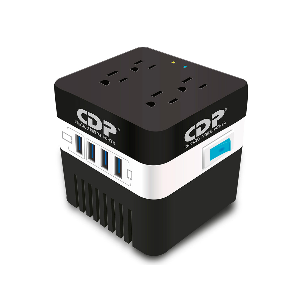 Regulador de Voltaje Supresión de Picos 600VA 300W 4 Puertos USB para Carga de 2.1A Max 4 Salidas Reguladas Indicadores Led Diseño Compacto RU-AVR604 - SILYMX