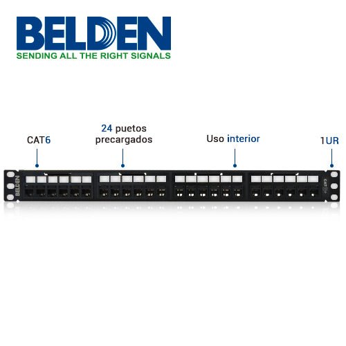 Panel de Parcheo Belden  Cat6+ 24 Puertos RJ-45 1U RevConnect Negro RV6PPF1U24BK - SILYMX