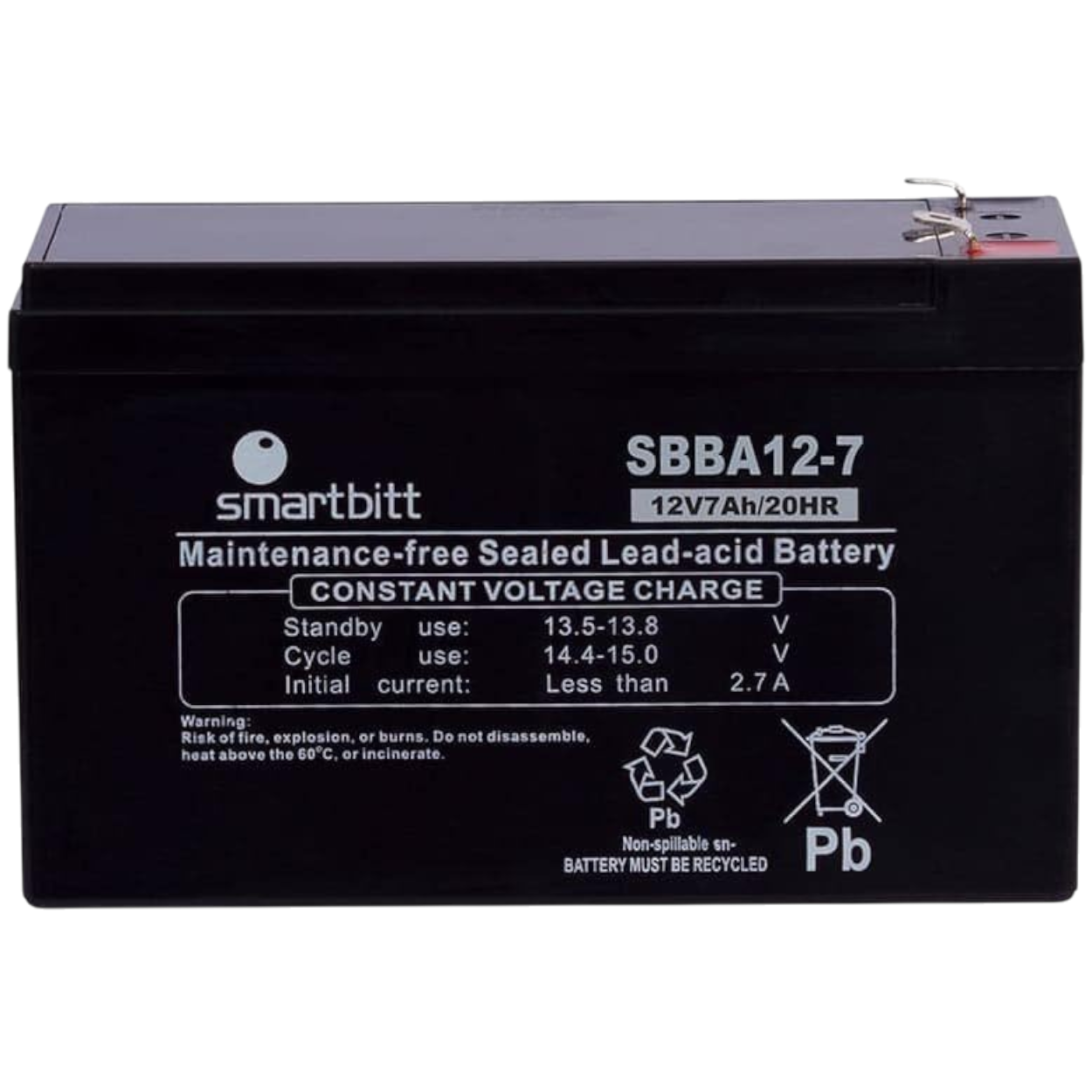 Batería de Reemplazo SMARBITT SBBA12-7 Negro 12 V 7 Ah para no break UPS - SILYMX