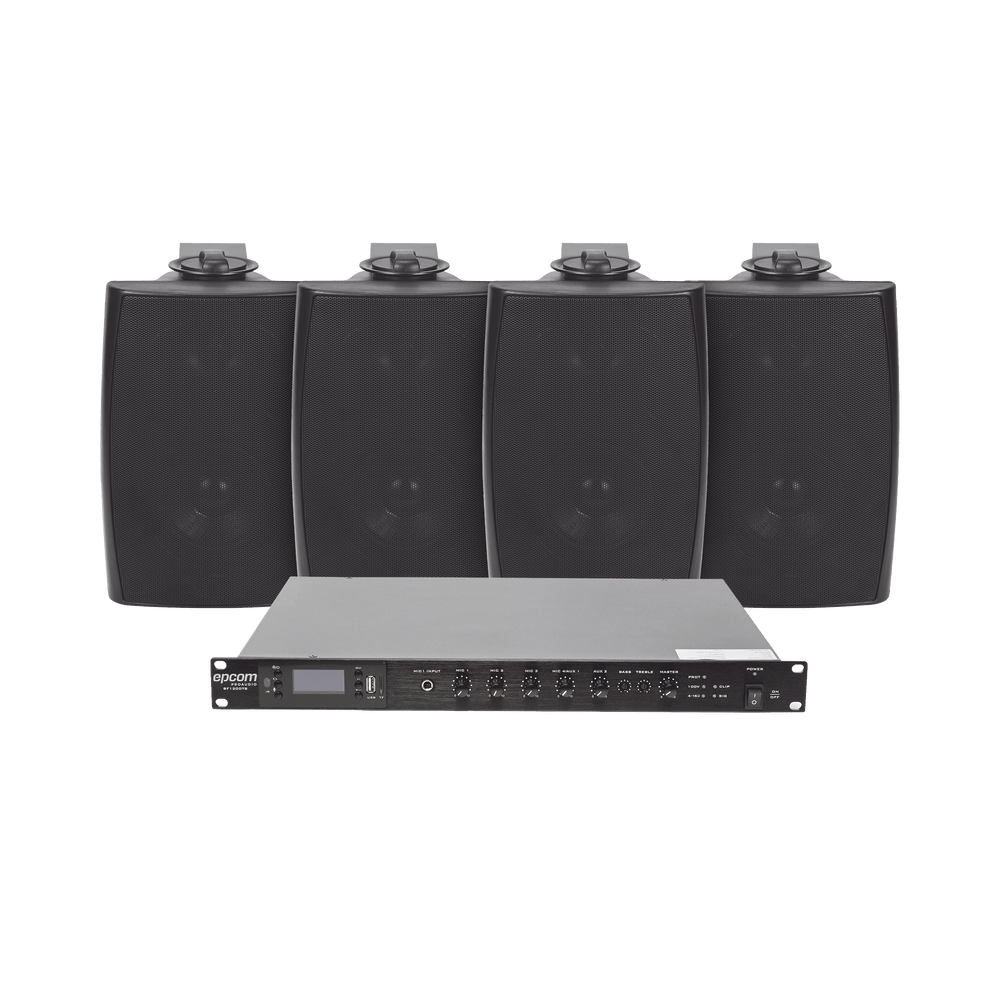 KIT de Audio EPCOM Amplificador 120W para Rack 4 Altavoces de Pared color Negro 2.5W - 20W Sistema 70/100V SF120DTB/4WS - SILYMX