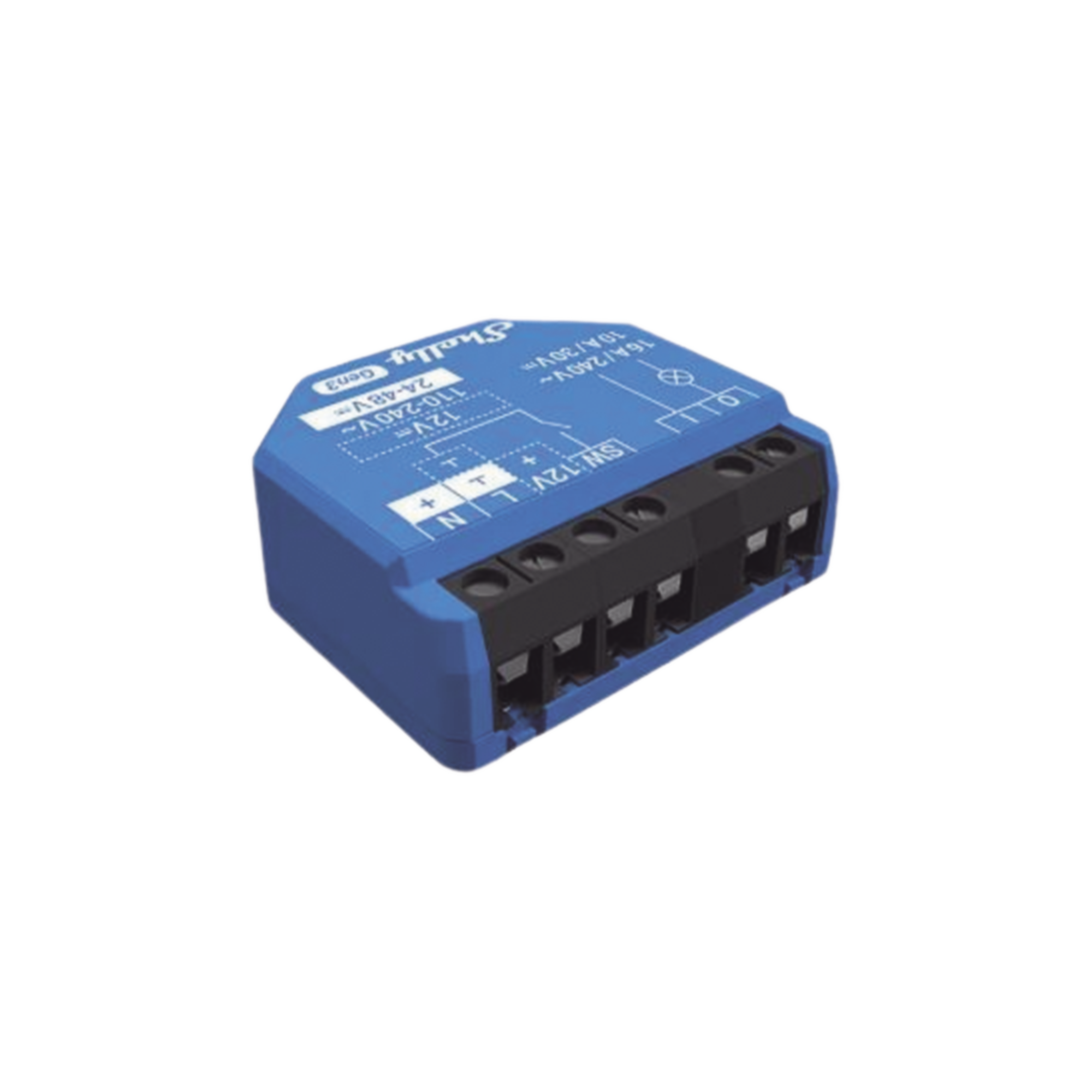 Relevador inalámbrico inteligente 16A, 110-230 V, 1  salida de contacto seco, compatible con asistente de voz Alexa, Google Home SHELLY SHELLY1GEN3 - SILYMX