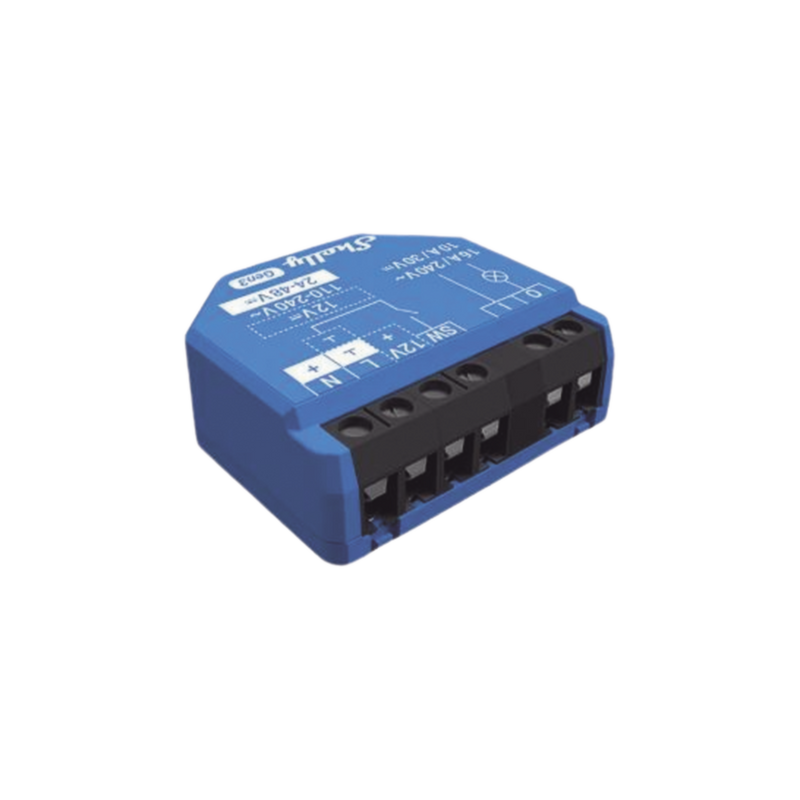 Relevador inalámbrico inteligente 16A, 110-230 V, 1  salida de contacto seco, compatible con asistente de voz Alexa, Google Home SHELLY SHELLY1GEN3 - SILYMX