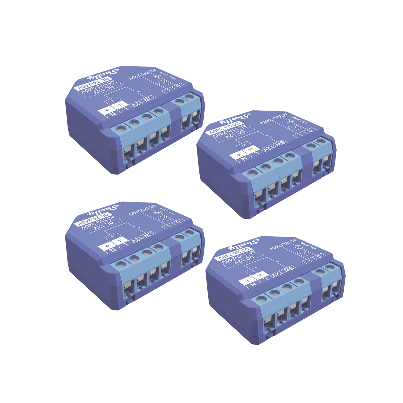 Kit de 4 Relevador inalámbrico inteligente 16A, 110-230 V, compatible con asistente de voz Alexa, Google Home SHELLY SHELLYPLUS1K4 - SILYMX