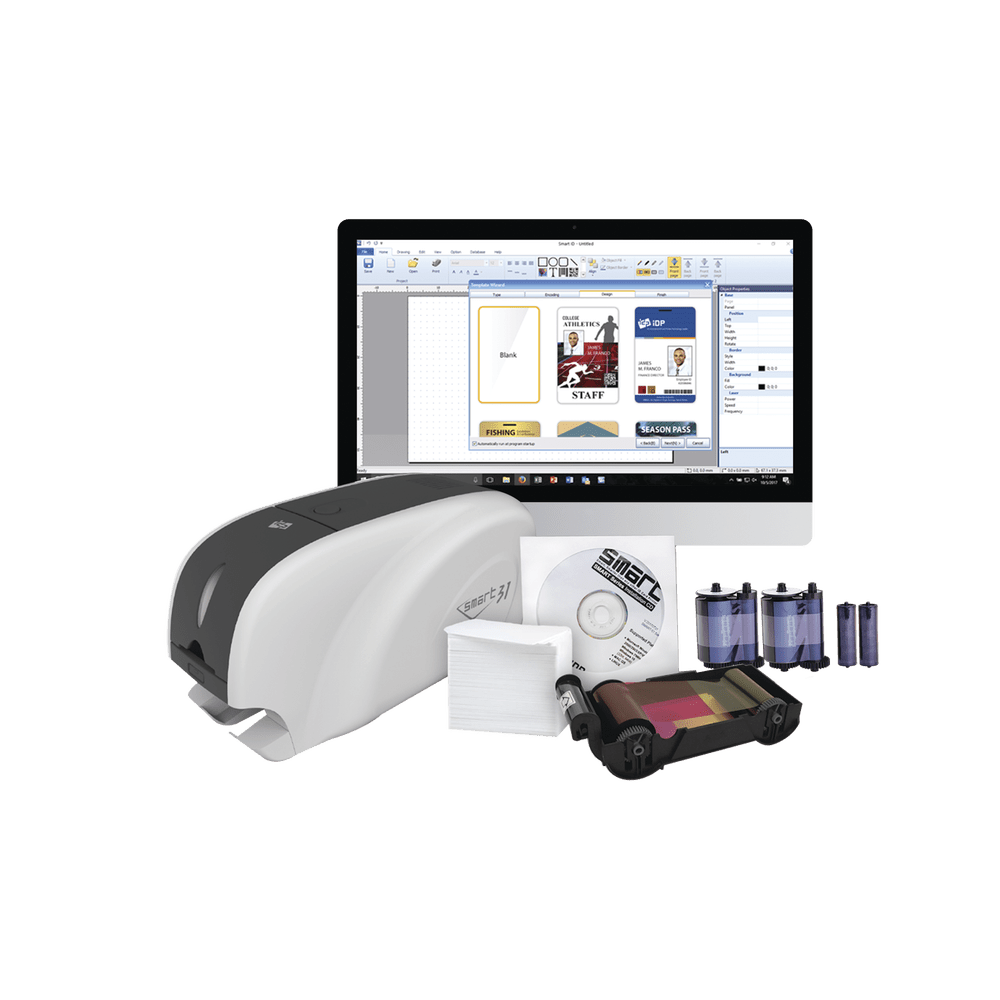 Kit Impresora de tarjetas PVC Una Cara 2 x Ribbons, 100 Tarjetas PVC, Software, Kit Limpieza, Garantia 3 Años, Mascara de Seguridad SMART31-SK - SILYMX