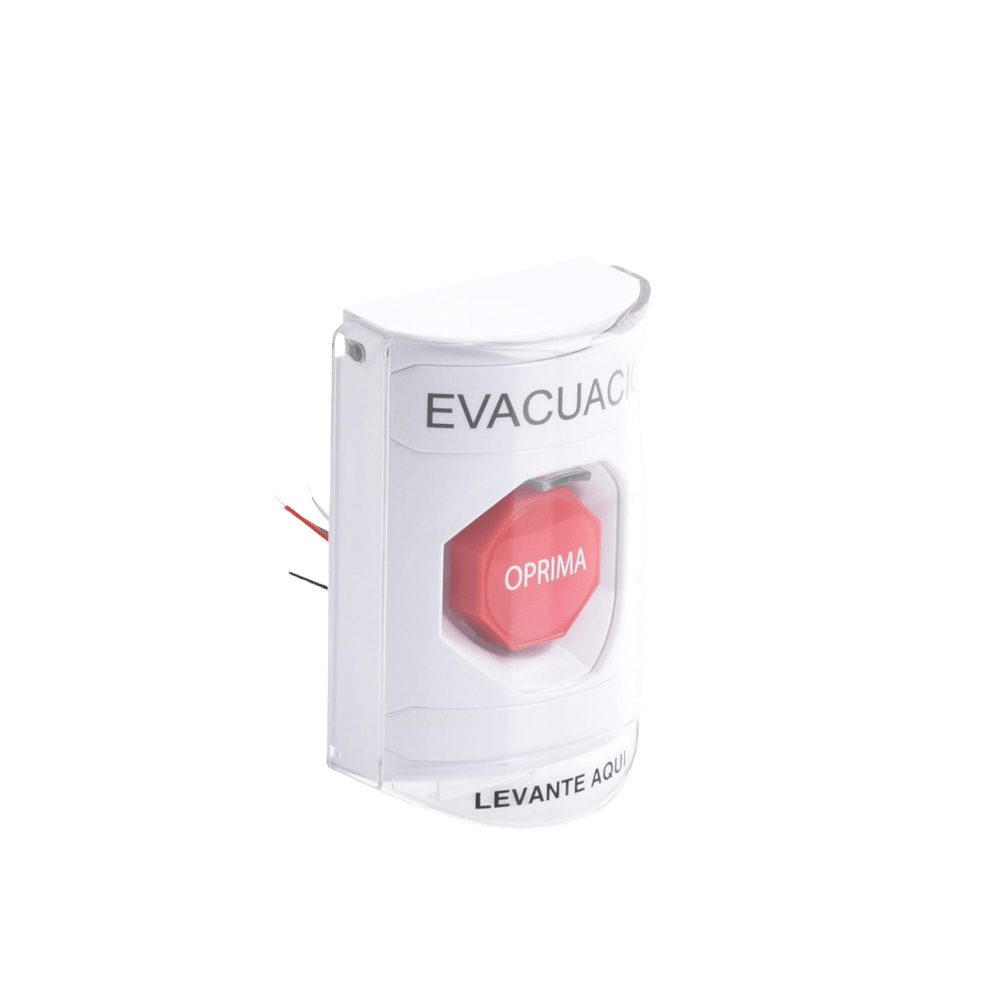 Botón de Evacuación Texto en Español Tapa Protectora de Policarbonato Súper Resistente Restablecimiento con Llave SS2322EV-ES - SILYMX