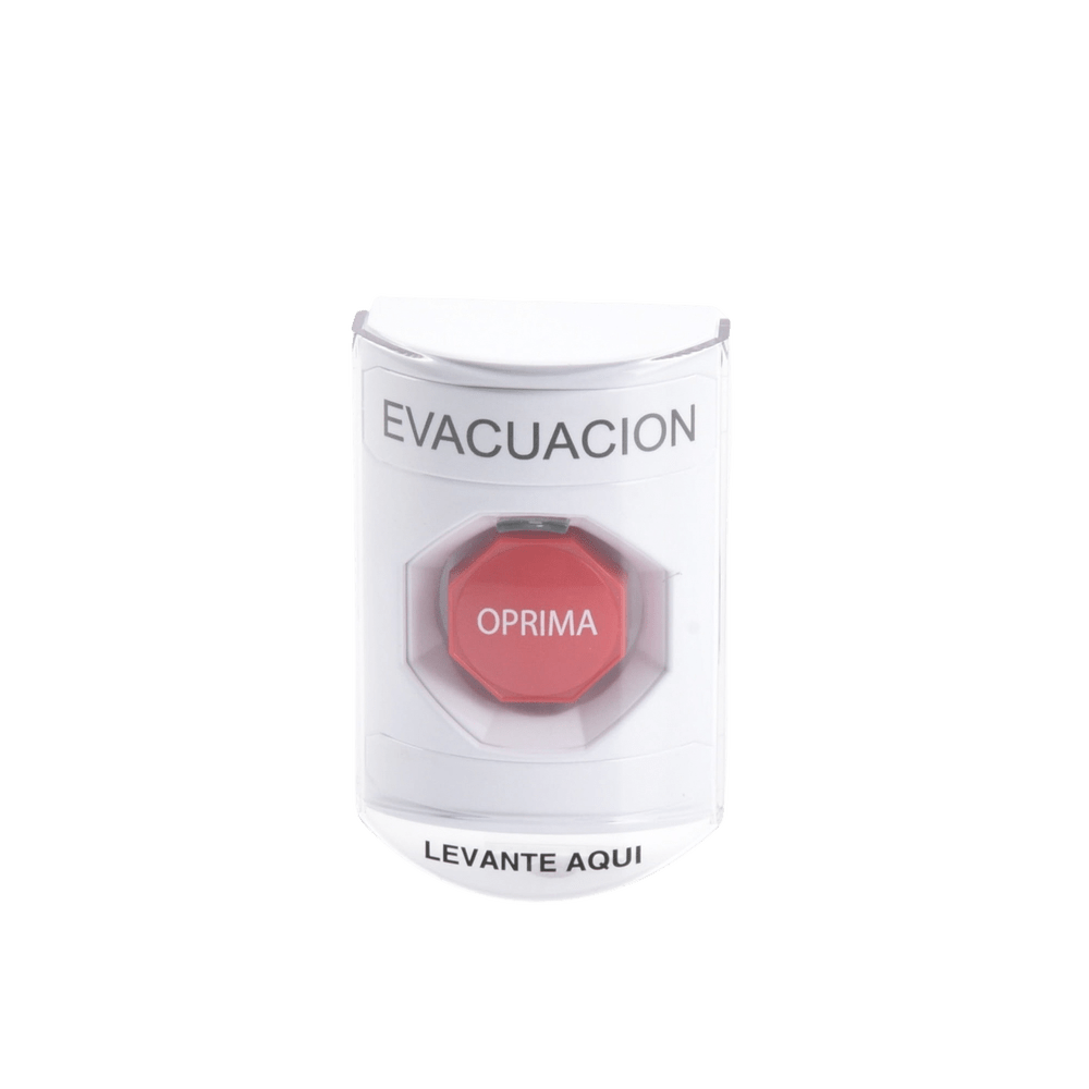 Botón de Evacuación Texto en Español Tapa Protectora de Policarbonato Súper Resistente Restablecimiento con Llave SS2322EV-ES - SILYMX