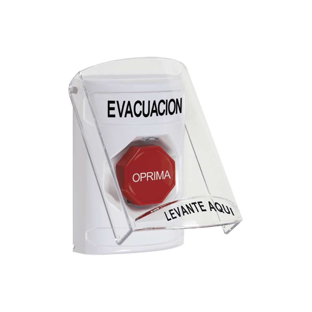 Botón de Evacuación Texto en Español Tapa Protectora de Policarbonato Súper Resistente Restablecimiento con Llave SS2322EV-ES - SILYMX
