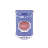 Botón Multipropósito Color Azul De Superficie Con Tapa De Policarbonato Con Bocina Para Interior Llave Para Restablecer Texto De Emergencia Español SS24A2EM-ES - SILYMX