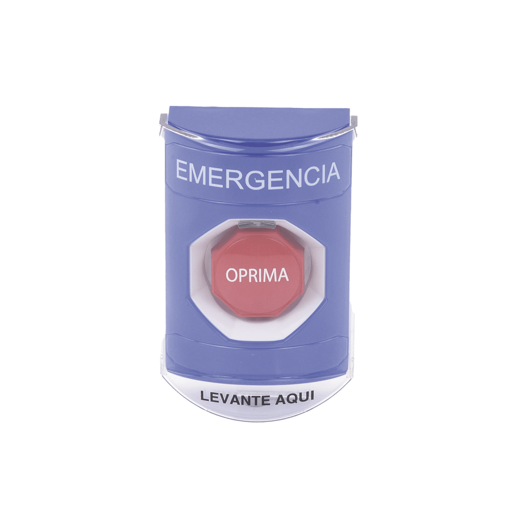 Botón Multipropósito Color Azul De Superficie Con Tapa De Policarbonato Con Bocina Para Interior Llave Para Restablecer Texto De Emergencia Español SS24A2EM-ES - SILYMX