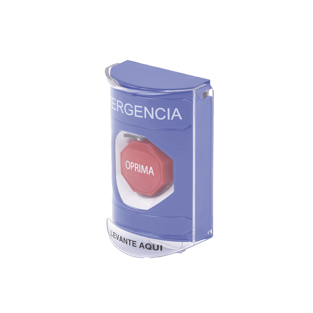 Botón Multipropósito Color Azul De Superficie Con Tapa De Policarbonato Con Bocina Para Interior Llave Para Restablecer Texto De Emergencia Español SS24A2EM-ES - SILYMX