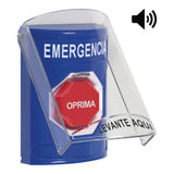 Botón Multipropósito Color Azul De Superficie Con Tapa De Policarbonato Con Bocina Para Interior Llave Para Restablecer Texto De Emergencia Español SS24A2EM-ES - SILYMX