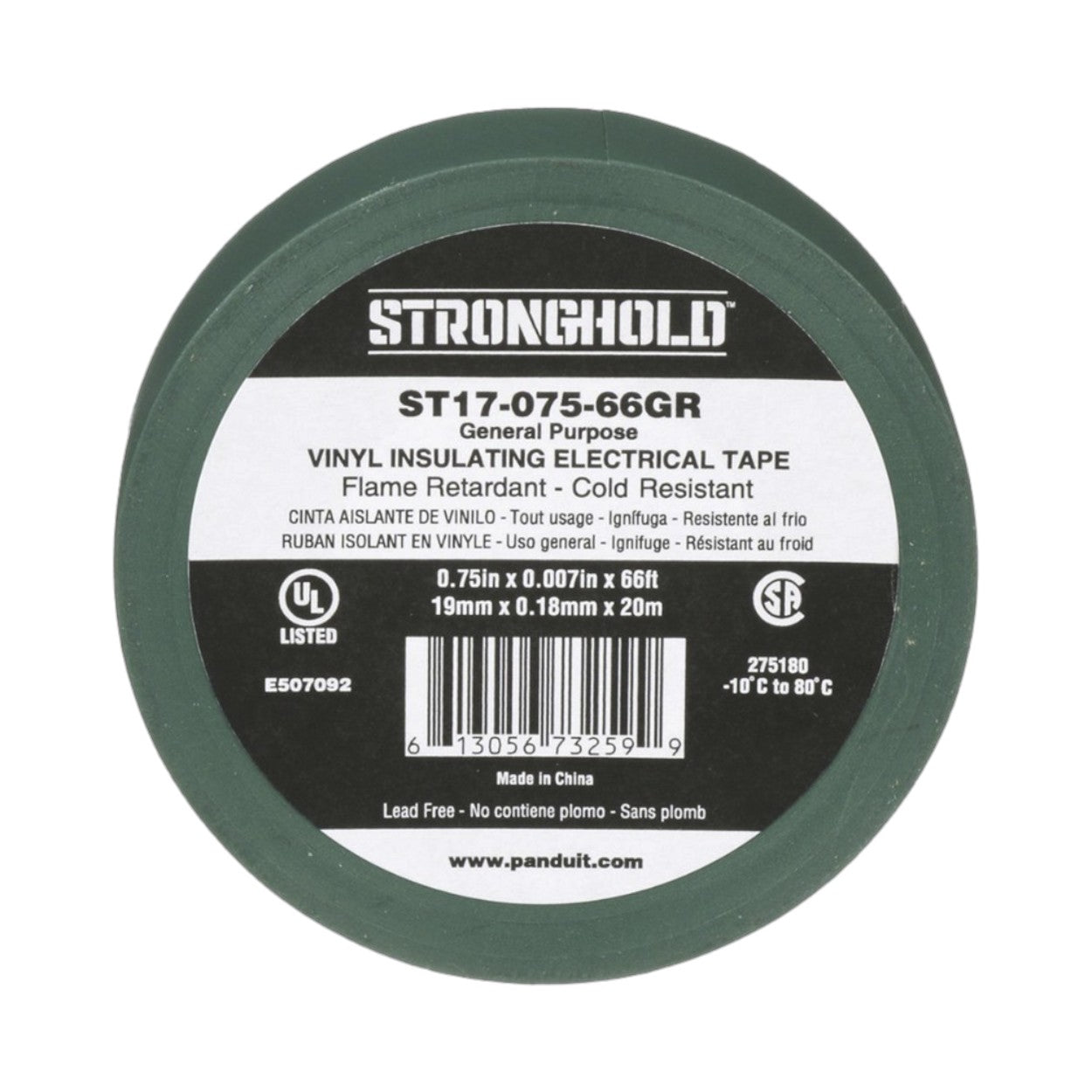 Cinta Eléctrica STRONGHOLD para Aislar de PVC Uso General Reparación y Mantenimiento ST17-075-66GR - SILYMX