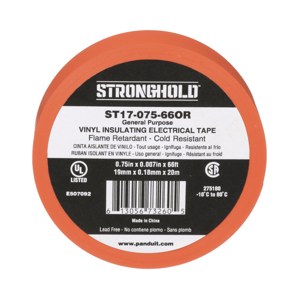 HerramientasPANDUITST17-075-66ORCinta Eléctrica STRONGHOLD Aislar PVC Uso General Reparación y Mantenimiento Grosor de 0.18mm (7 mil) Ancho de 19mm y 20.12m de Largo Color Naranja ST17 - 075 - 66OR - SILYMX