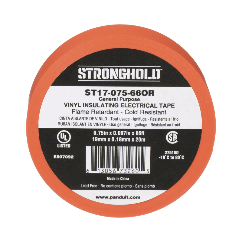 Cinta Eléctrica STRONGHOLD Aislar PVC Uso General Reparación y Mantenimiento Grosor de 0.18mm (7 mil) Ancho de 19mm y 20.12m de Largo Color Naranja ST17-075-66OR - SILYMX