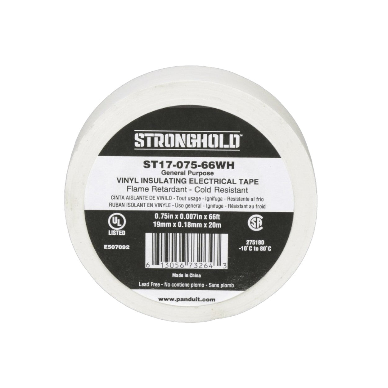 Cinta Eléctrica STRONGHOLD para Aislar de PVC Uso General Reparación y Mantenimiento ST17-075-66WH - SILYMX
