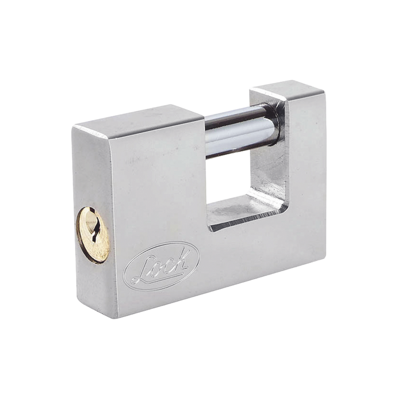 Candado para Cortina Metálica Medida 80 mm Acabado Cromo Satinado Nivel de Seguridad 6 Llave Estándar SYS-L22-C80-ECSB