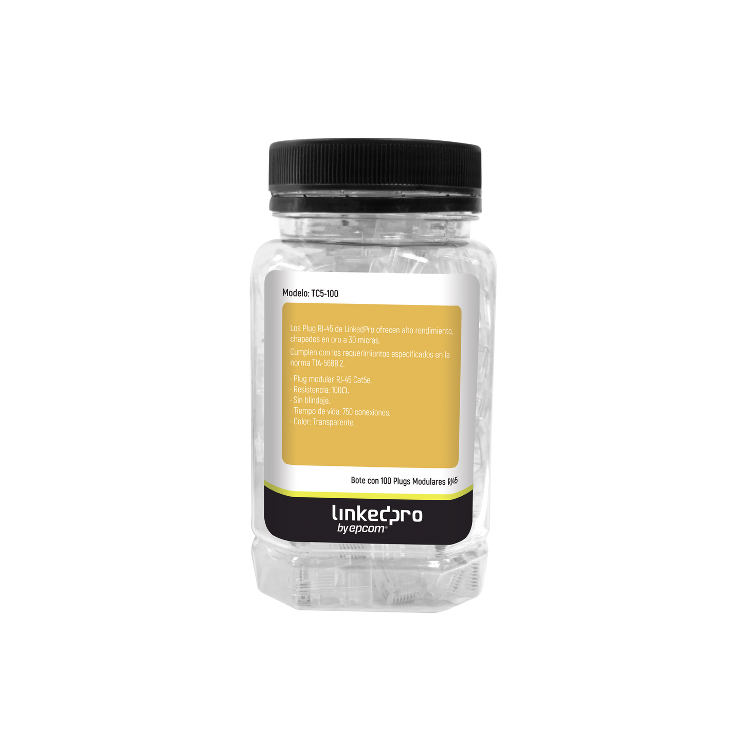 Plug RJ45 Cat5e 30 Micras Oro | Bote con 100 Piezas | LINKEDPRO TC5-100 - SILYMX