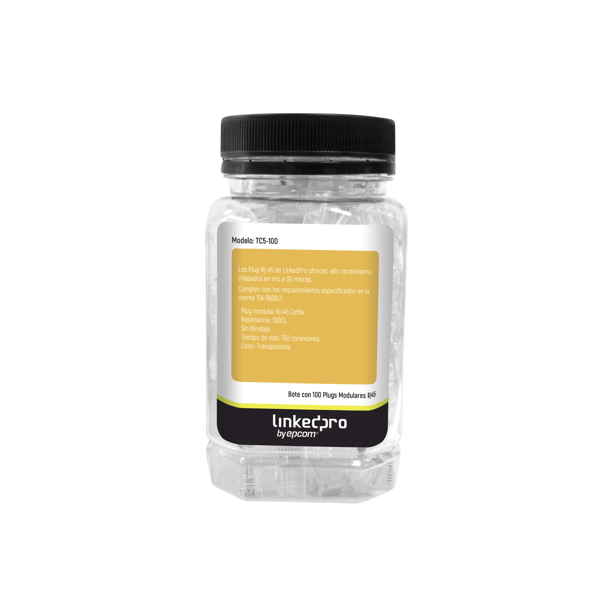 Plug RJ45 Cat5e 30 Micras Oro | Bote con 100 Piezas | LINKEDPRO TC5-100 - SILYMX