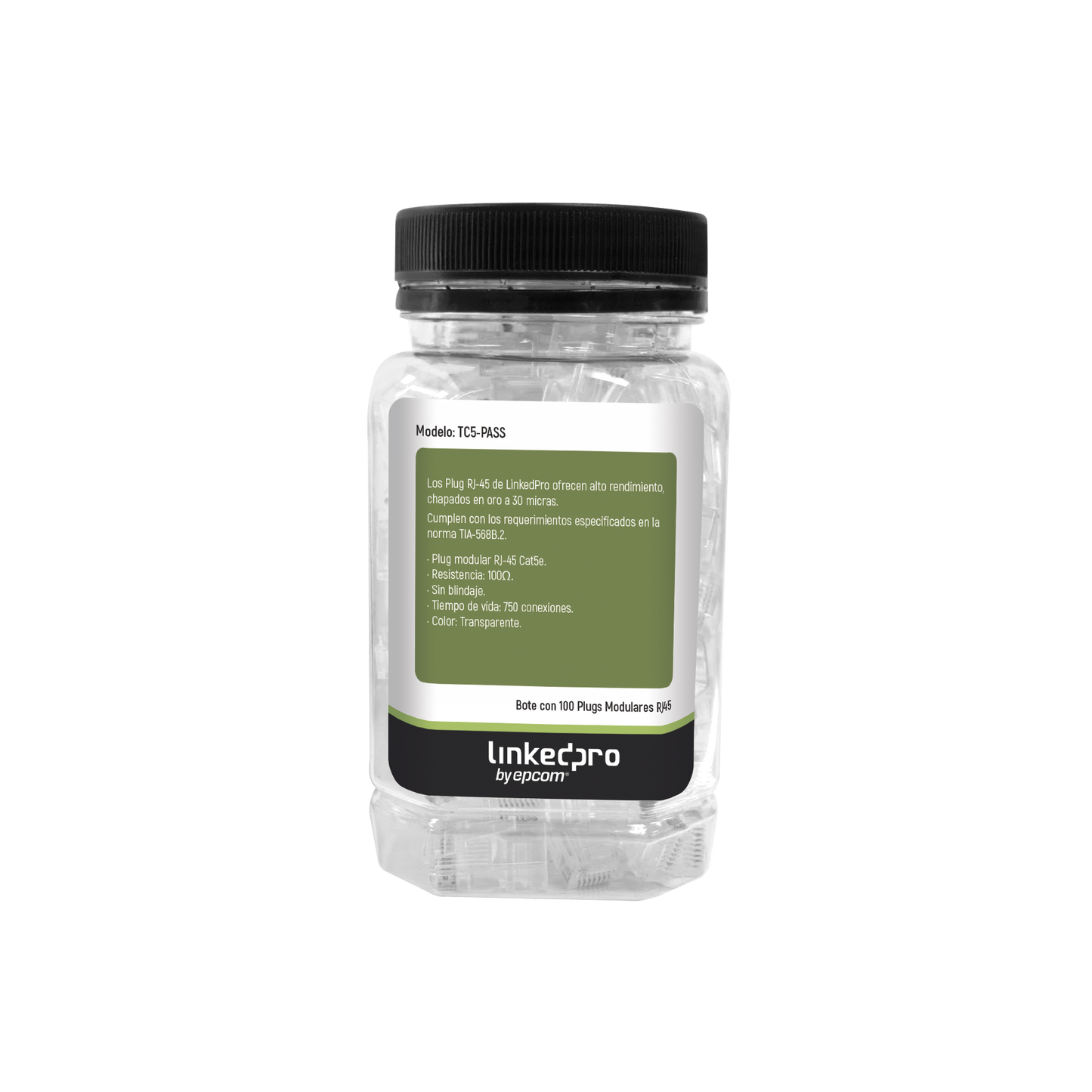 Plugs RJ45 Cat5e Pass Through 30 Micras Oro | Bote con 100 Piezas | LINKEDPRO TC5-PASS - SILYMX