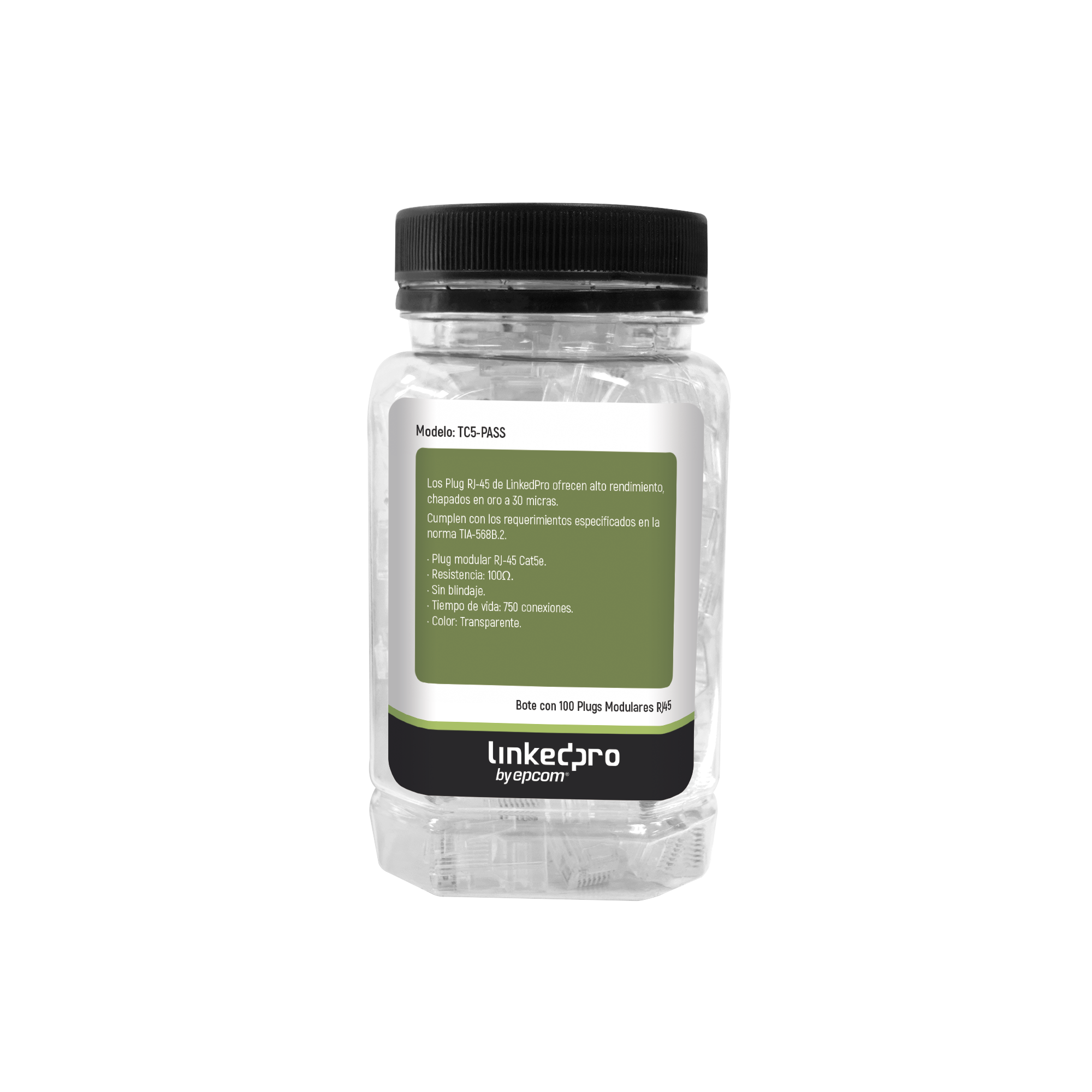 Plugs RJ45 Cat5e Pass Through 30 Micras Oro | Bote con 100 Piezas | LINKEDPRO TC5-PASS - SILYMX