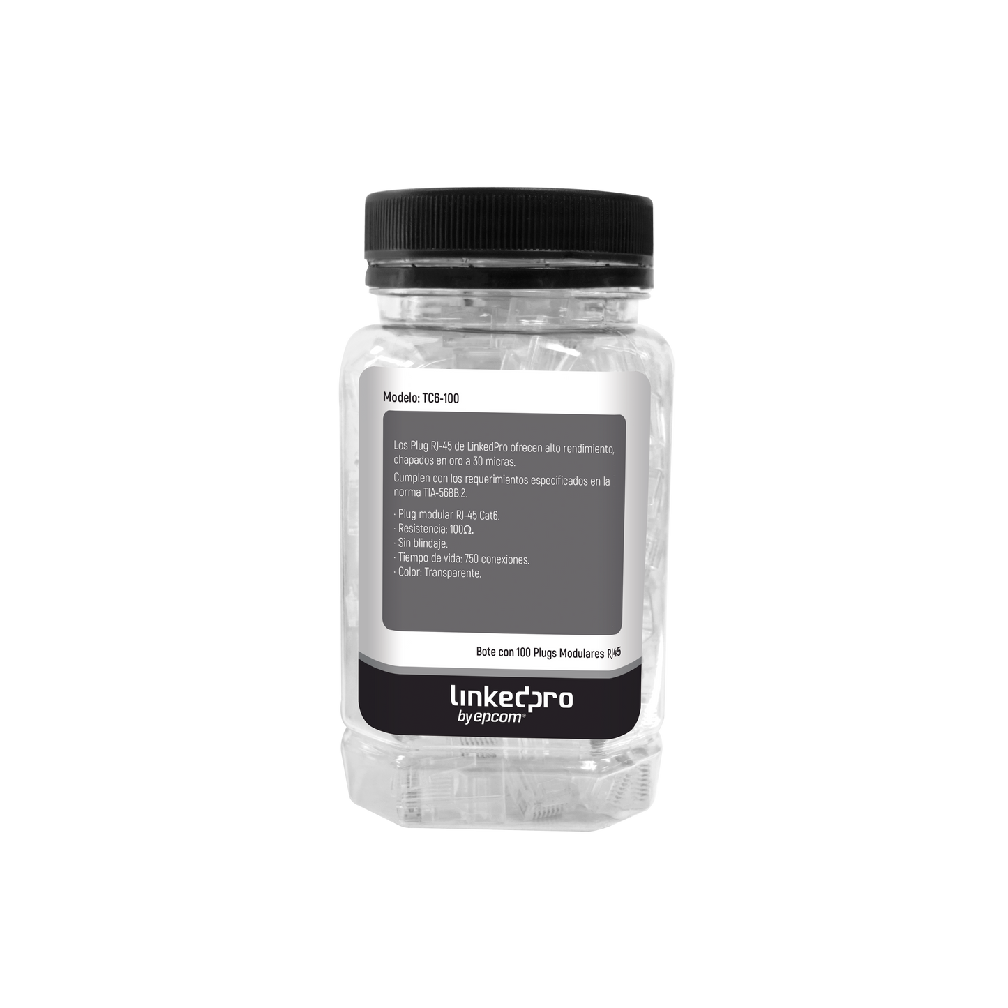 Bote con 100 Piezas de Plug RJ45 Cat6 sin Blindaje Chapado en Oro 30 Micras | TC6-100 - SILYMX
