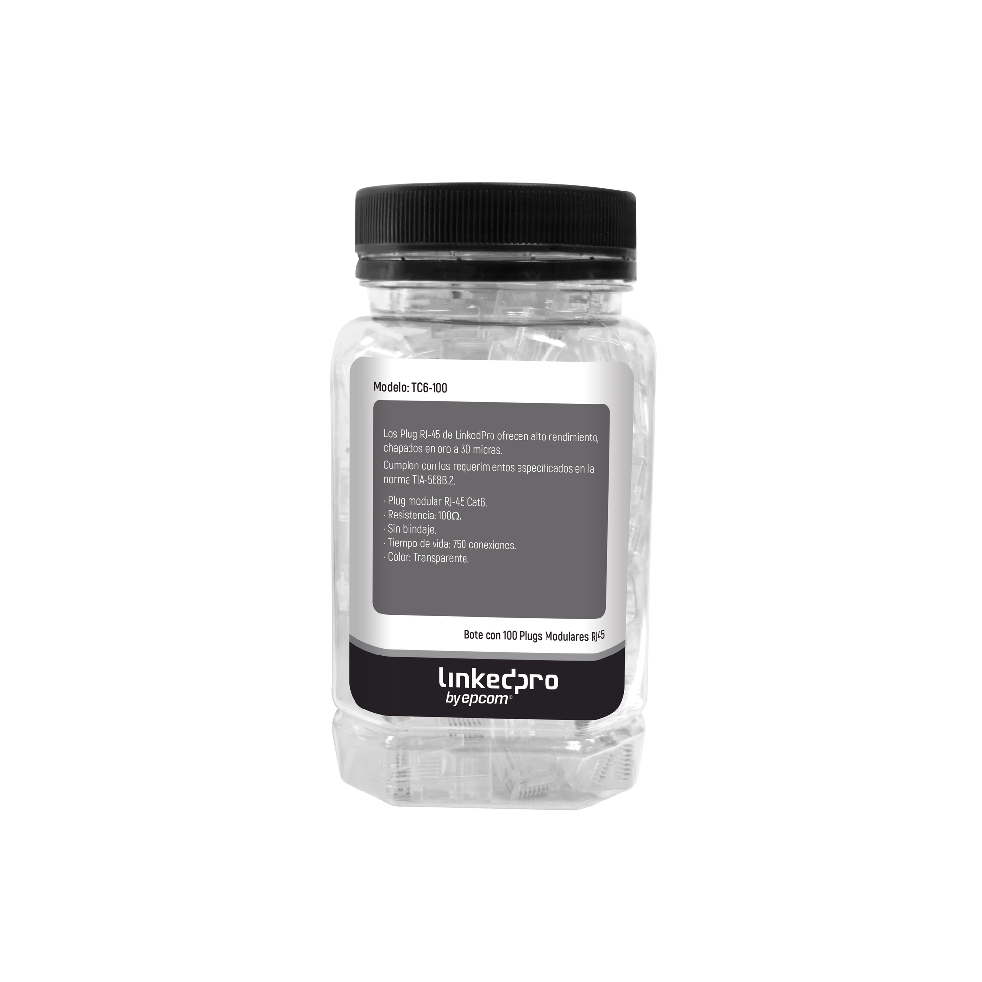 Bote con 100 Piezas de Plug RJ45 Cat6 sin Blindaje Chapado en Oro 30 Micras | TC6-100 - SILYMX