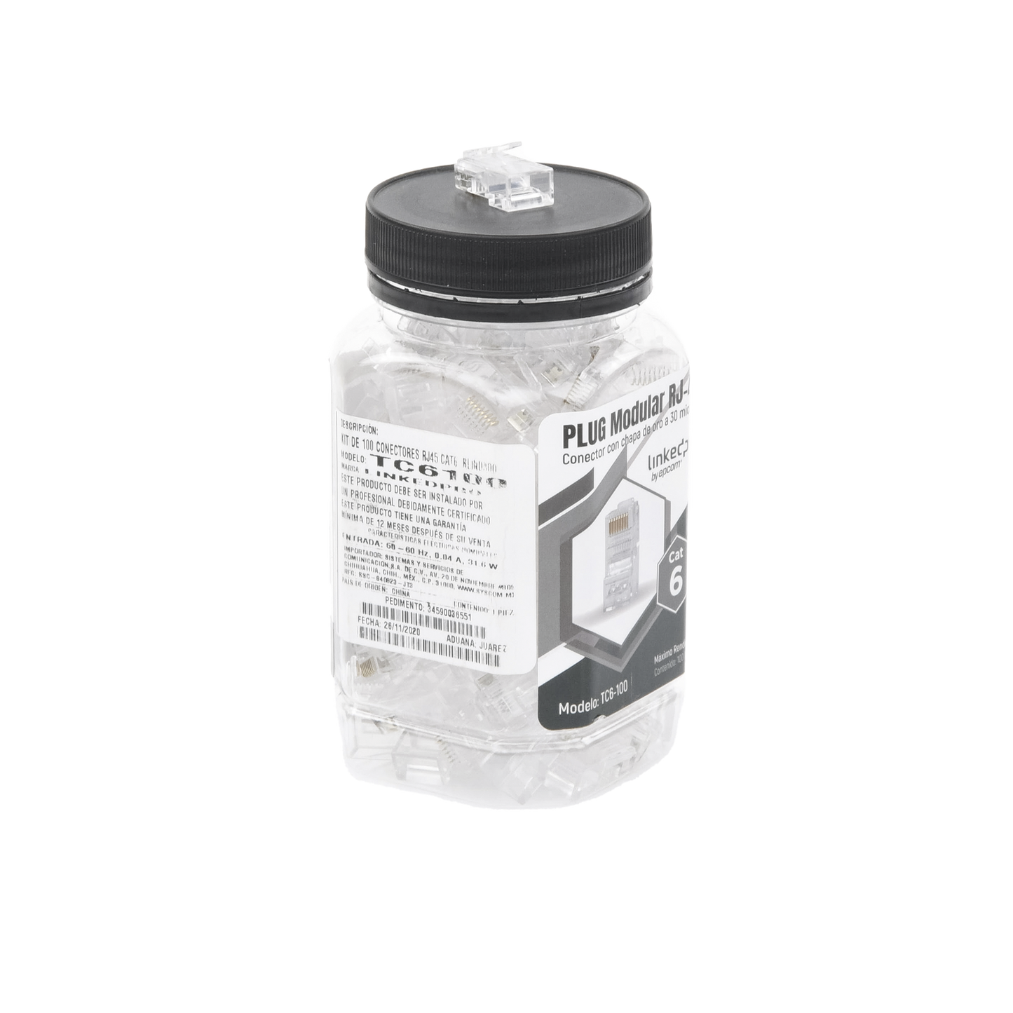 Bote con 100 Piezas de Plug RJ45 Cat6 sin Blindaje Chapado en Oro 30 Micras | TC6-100 - SILYMX