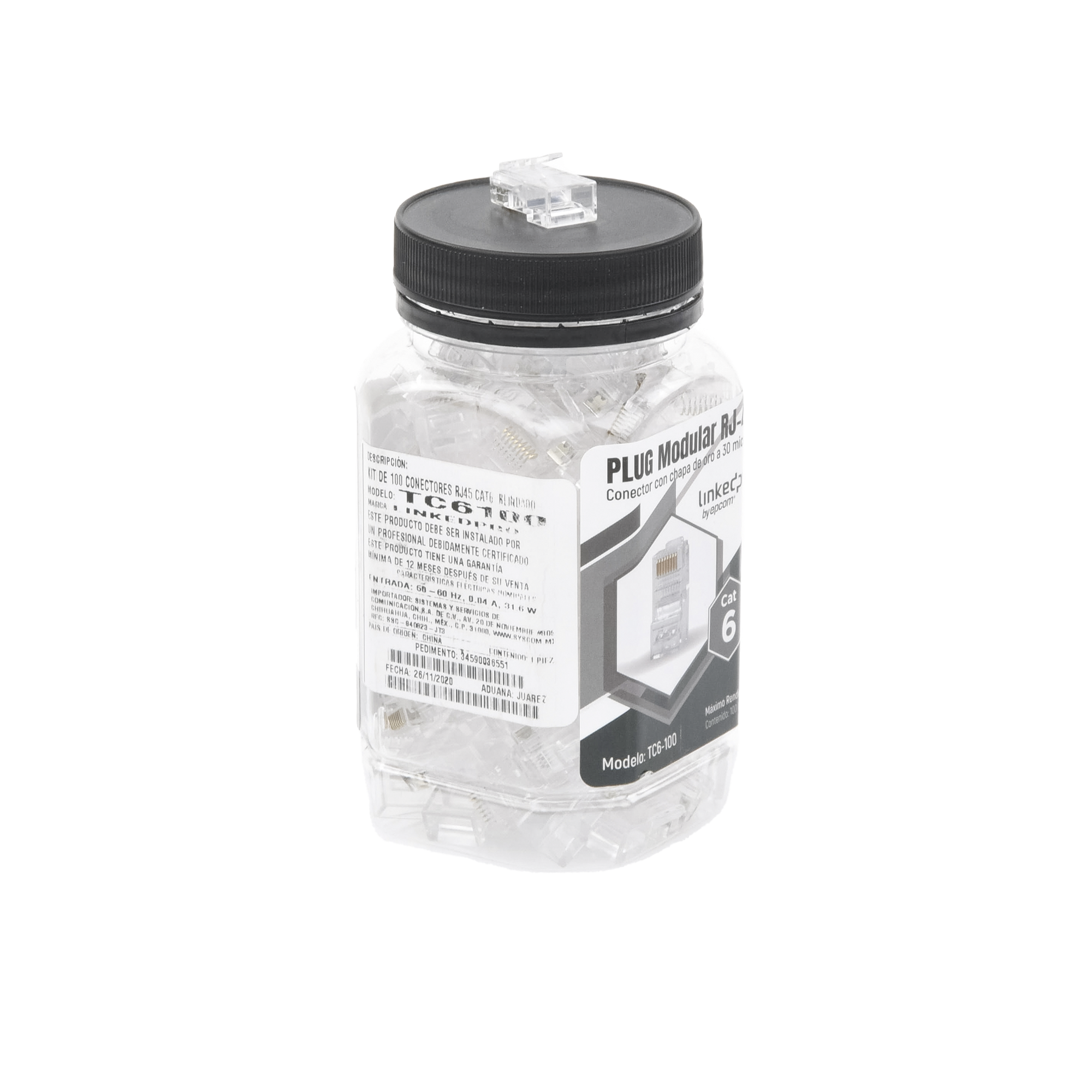Bote con 100 Piezas de Plug RJ45 Cat6 sin Blindaje Chapado en Oro 30 Micras | TC6-100 - SILYMX