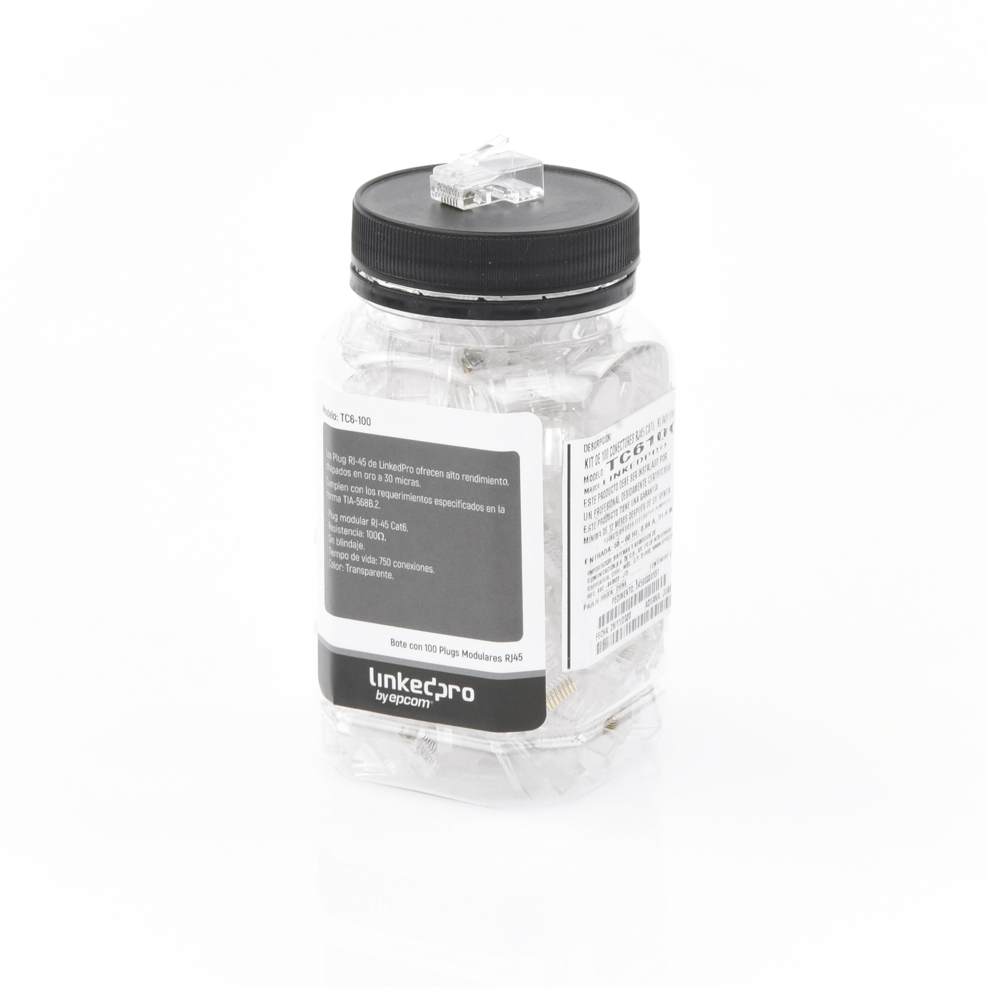 Bote con 100 Piezas de Plug RJ45 Cat6 sin Blindaje Chapado en Oro 30 Micras | TC6-100 - SILYMX