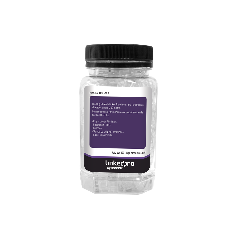 Bote con 100 Piezas de Plug Modular RJ45 Cat6 blindado, chapado de oro a 30 micras para durabilidad extrema SIN PIN DE TIERRA TC6S-100 - SILYMX