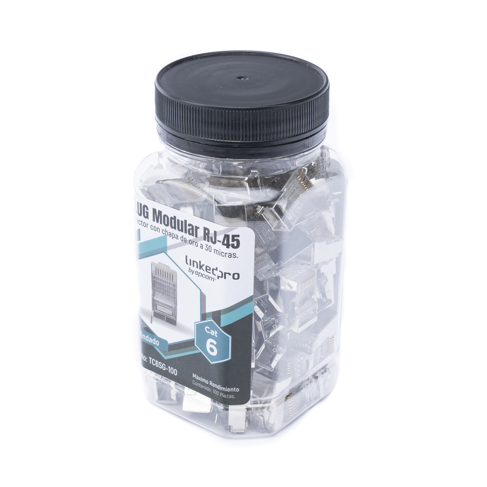 Bote con 100 Piezas de Plug Modular RJ45 Cat6 blindado con pin de tierra chapado de oro a 30 micras para durabilidad extrema - SILYMX