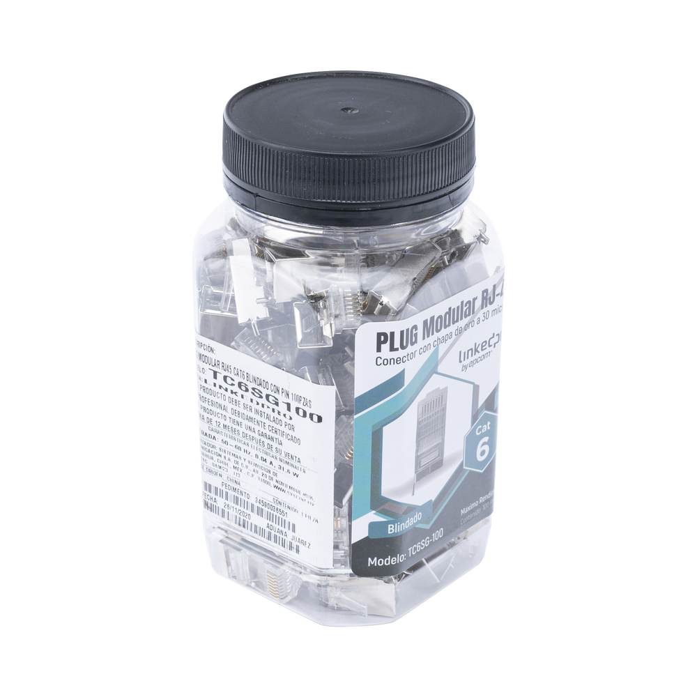 Bote con 100 Piezas de Plug Modular RJ45 Cat6 blindado con pin de tierra chapado de oro a 30 micras para durabilidad extrema - SILYMX