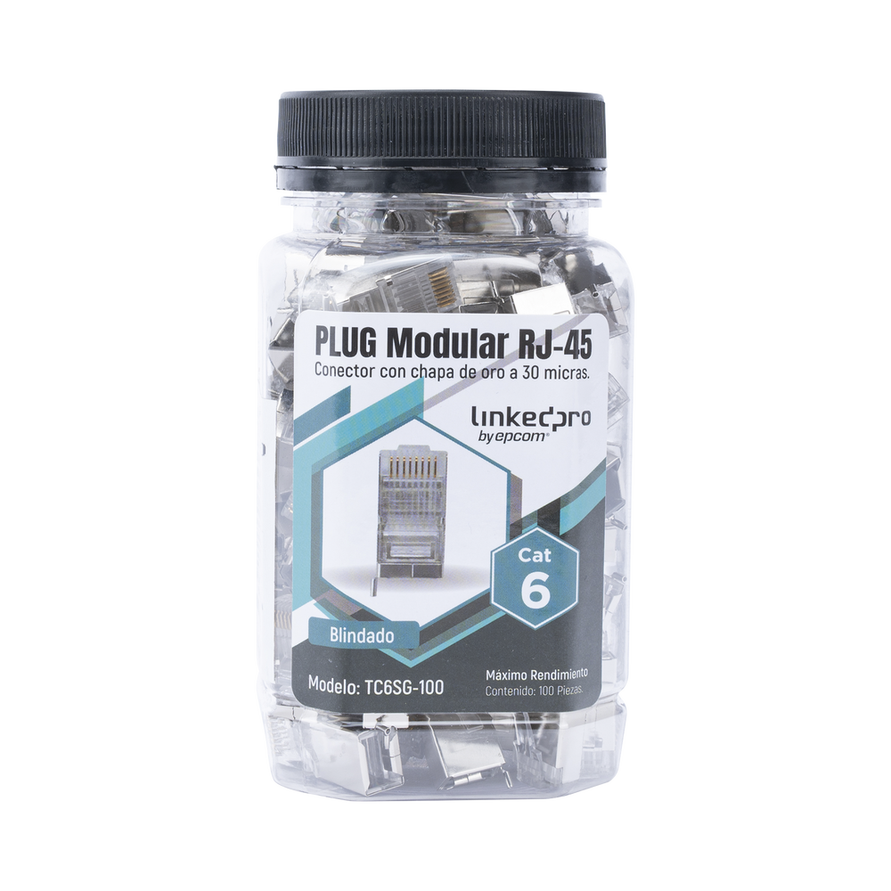 Bote con 100 Piezas de Plug Modular RJ45 Cat6 blindado con pin de tierra chapado de oro a 30 micras para durabilidad extrema - SILYMX