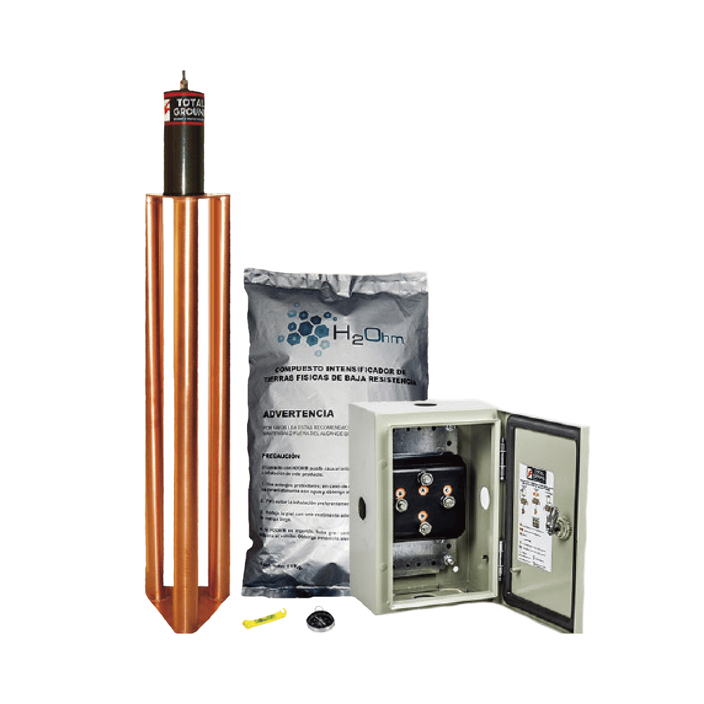 Kit De Puesta A Tierra De 100 Amperes Con Electrodo, Filtro, Acoplador Y Compuesto H2Ohm. TG-100K - SILYMX