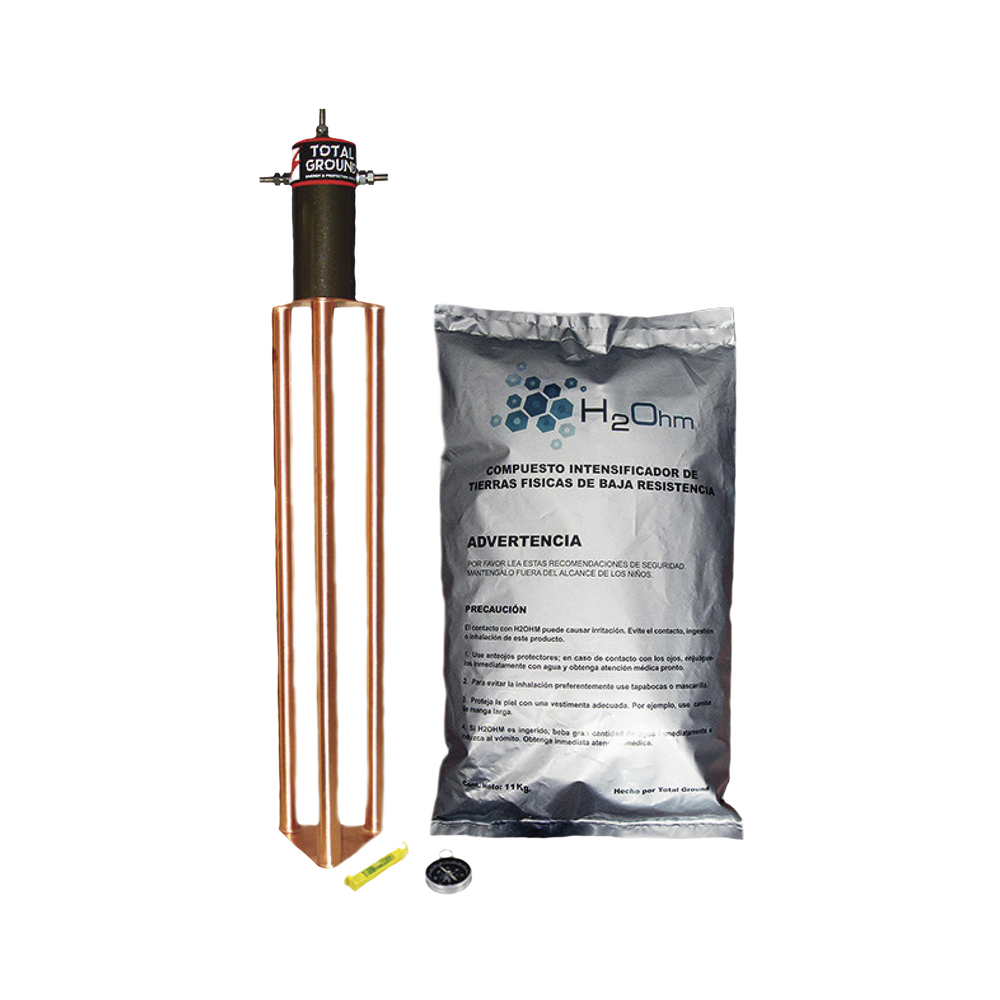 Kit de tierra fisica TOTAL GROUND 45 A con Electrodo, Filtro y Compuesto H2Ohm TG-45AB - SILYMX