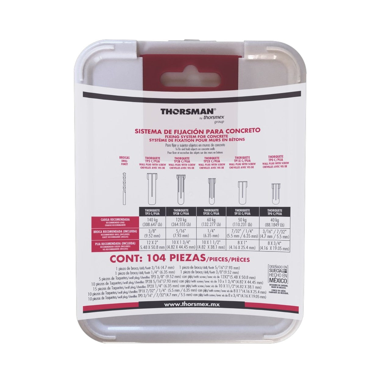 Kit para Sistemas de Fijación en Concreto Taquetes con doble expansión y guía incluida para fácil instalación 104 piezas TH-KIT-FC - SILYMX