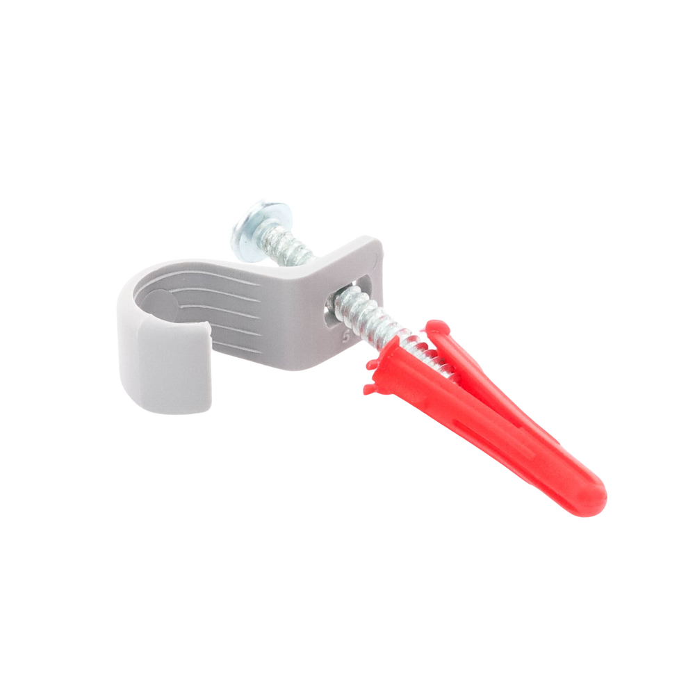 Kit de 8 grapas 8 taquetes y 8 tornillos para sujetar conductores redondos o tubo en muro TK-1420 - SILYMX