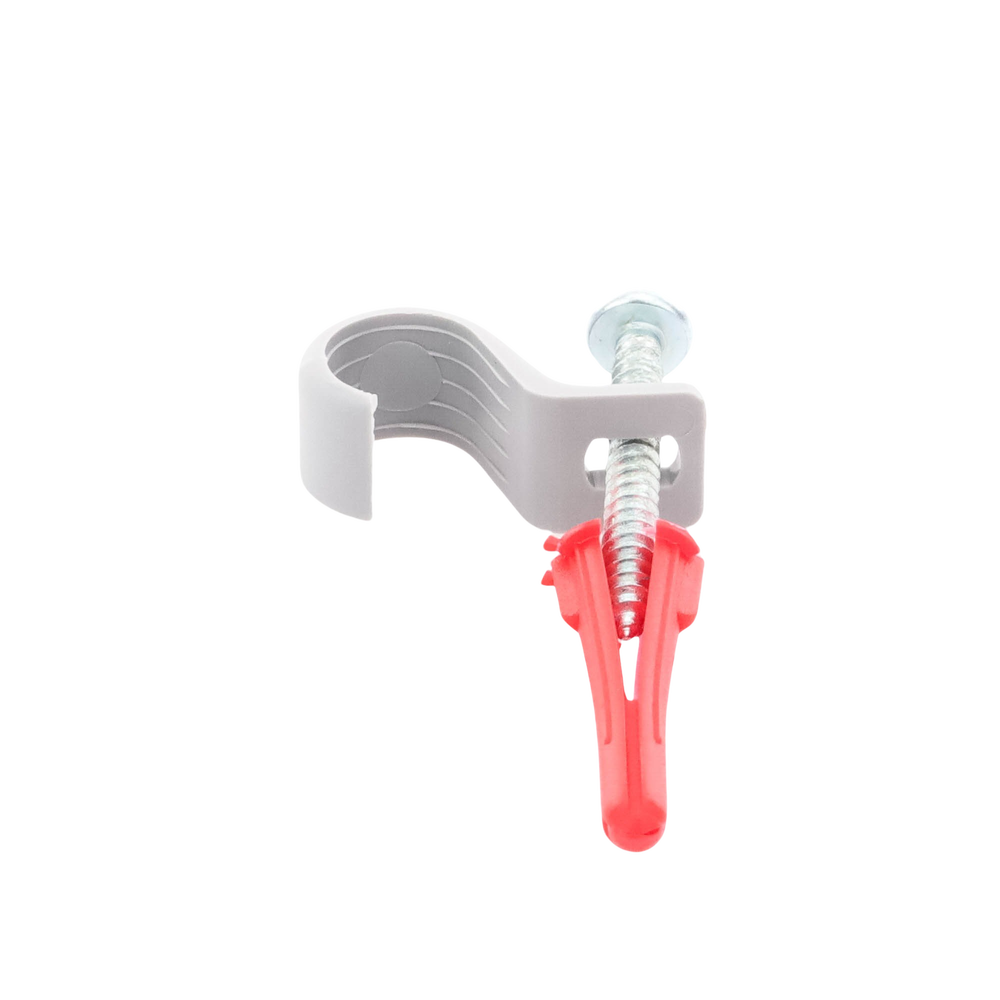 Kit de 8 grapas 8 taquetes y 8 tornillos para sujetar conductores redondos o tubo en muro TK-1420 - SILYMX