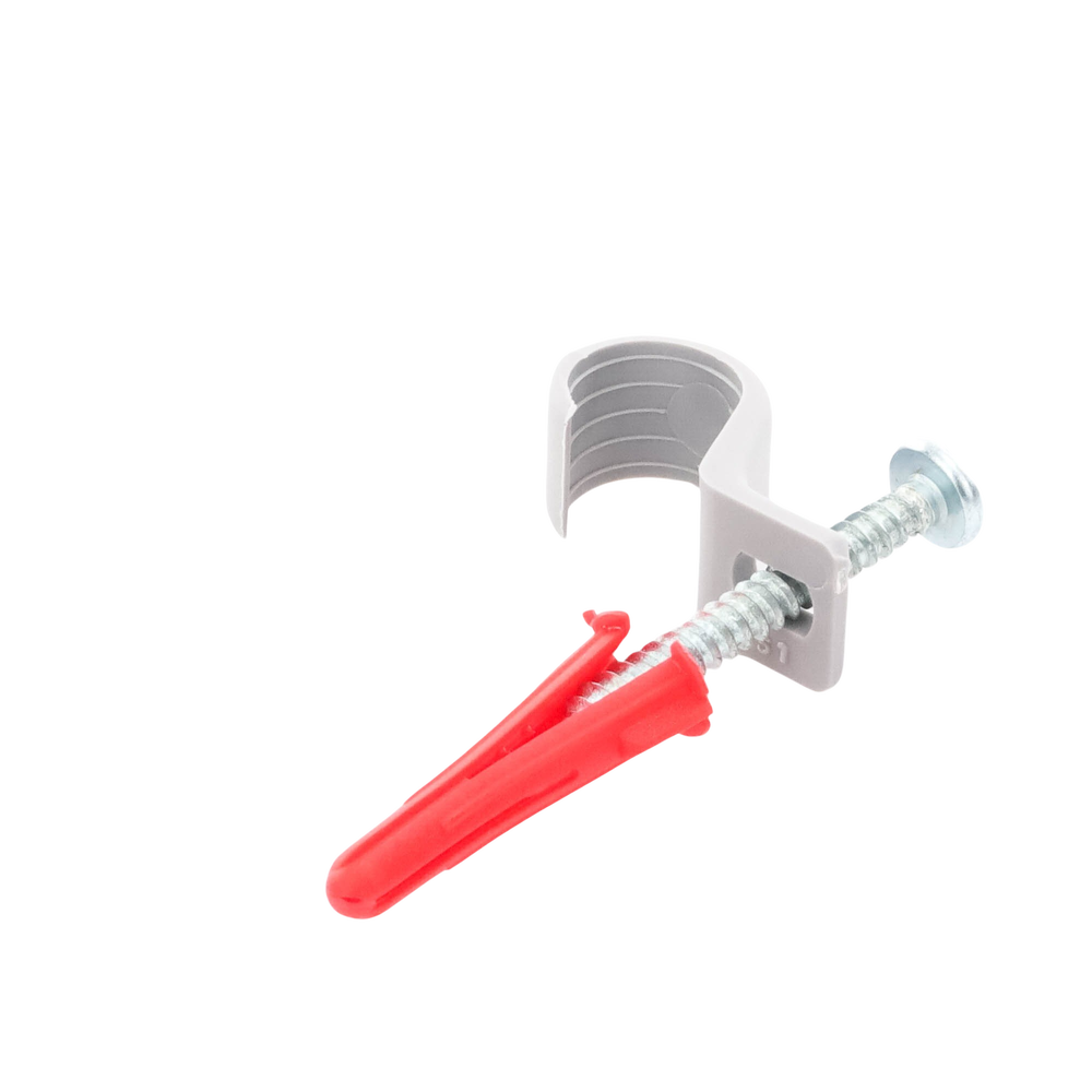 Kit de 8 grapas 8 taquetes y 8 tornillos para sujetar conductores redondos o tubo en muro TK-1420 - SILYMX