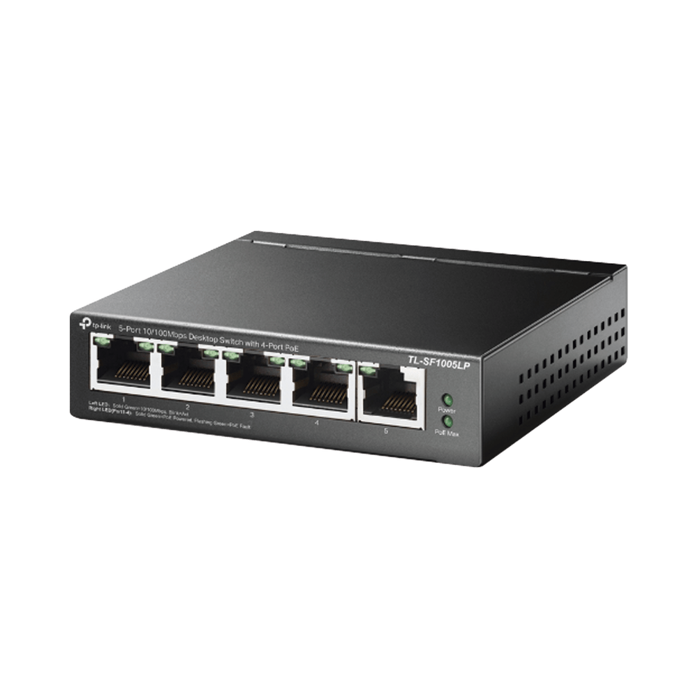 Switch PoE TP-LINK no Administrable de escritorio 5 puertos 10/100 Mbps 4 puertos PoE af Presupuesto 41 W PoE hasta 250 metros TLSF1005LP - SILYMX