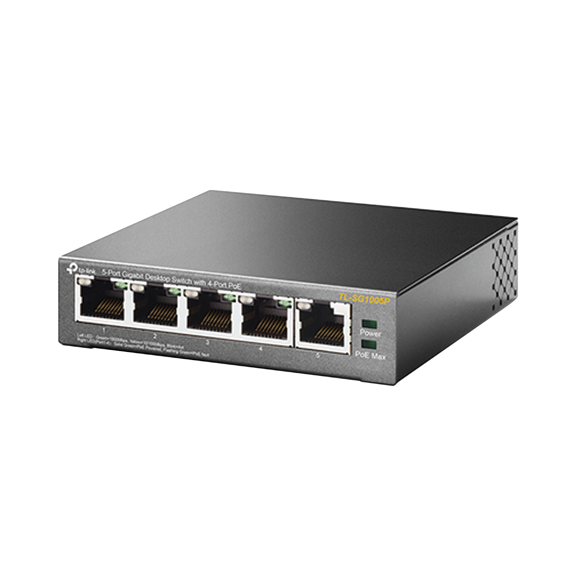 Switch Escritorio No Administrable de 5 puertos 10/100/1000 Mbps Con 4 puertos PoE 802.3af/at de hasta 65 W PoE Extendido hasta 250 metros TL-SG1005P