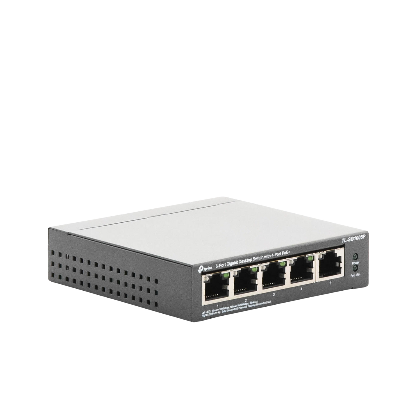 Switch Escritorio No Administrable de 5 puertos 10/100/1000 Mbps Con 4 puertos PoE 802.3af/at de hasta 65 W PoE Extendido hasta 250 metros TL-SG1005P