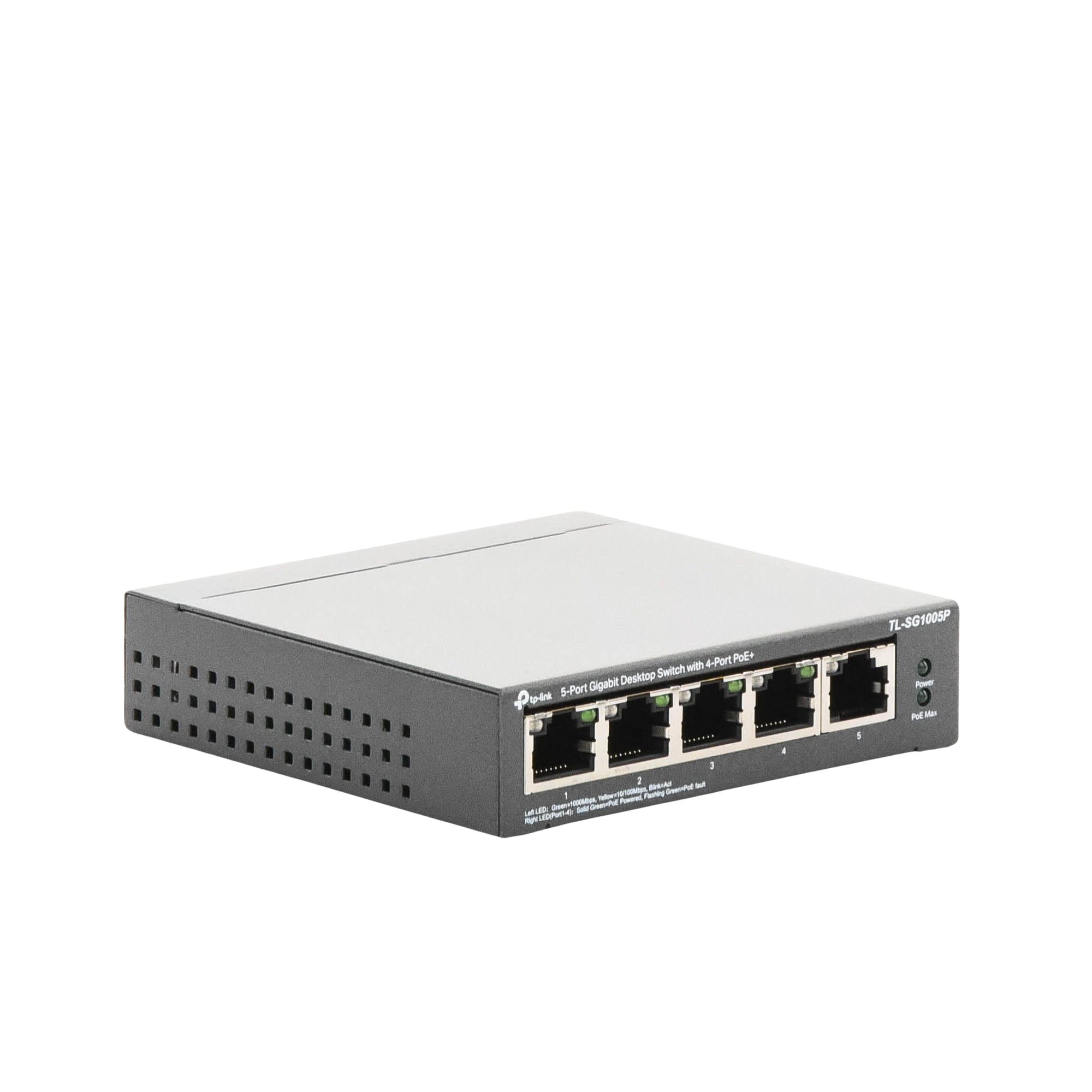 Switch Escritorio No Administrable de 5 puertos 10/100/1000 Mbps Con 4 puertos PoE 802.3af/at de hasta 65 W PoE Extendido hasta 250 metros TL-SG1005P