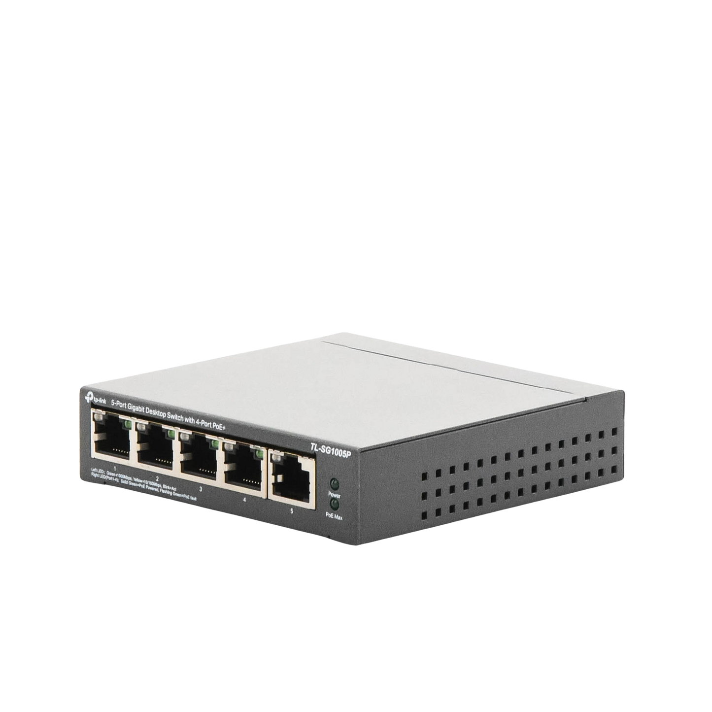 Switch Escritorio No Administrable de 5 puertos 10/100/1000 Mbps Con 4 puertos PoE 802.3af/at de hasta 65 W PoE Extendido hasta 250 metros TL-SG1005P