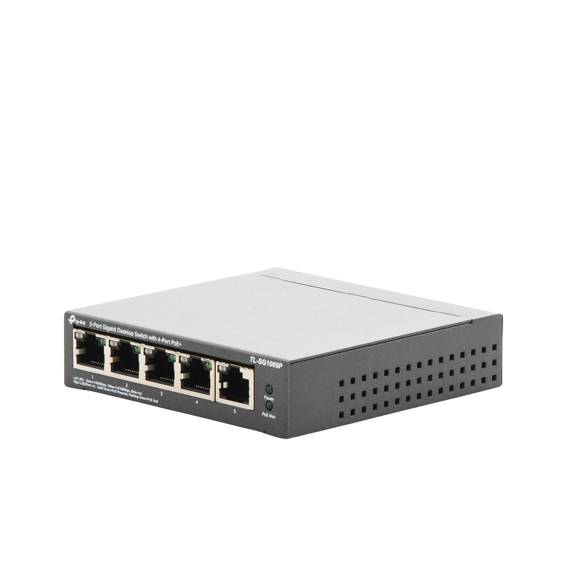 Switch Escritorio No Administrable de 5 puertos 10/100/1000 Mbps Con 4 puertos PoE 802.3af/at de hasta 65 W PoE Extendido hasta 250 metros TL-SG1005P